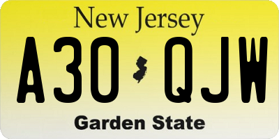 NJ license plate A30QJW