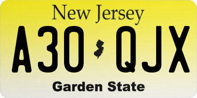NJ license plate A30QJX
