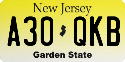 NJ license plate A30QKB