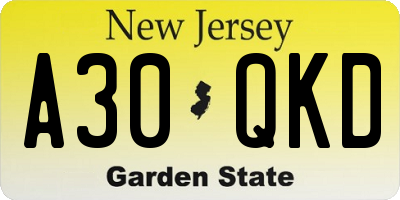 NJ license plate A30QKD