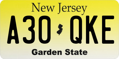 NJ license plate A30QKE