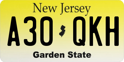 NJ license plate A30QKH