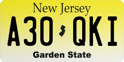 NJ license plate A30QKI