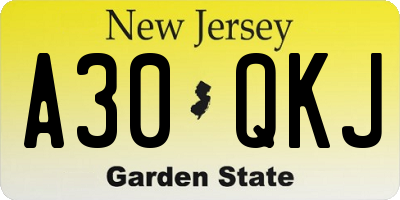 NJ license plate A30QKJ