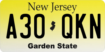 NJ license plate A30QKN