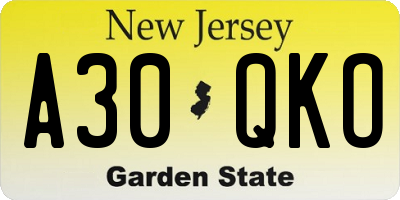 NJ license plate A30QKO