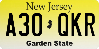 NJ license plate A30QKR