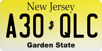 NJ license plate A30QLC