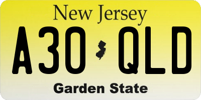 NJ license plate A30QLD