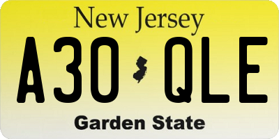 NJ license plate A30QLE