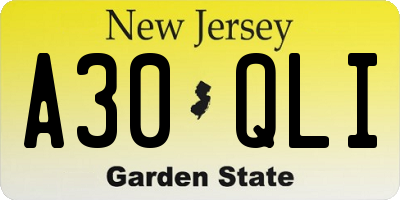 NJ license plate A30QLI