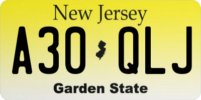 NJ license plate A30QLJ