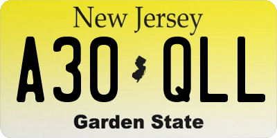 NJ license plate A30QLL