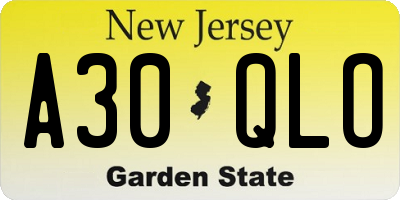 NJ license plate A30QLO