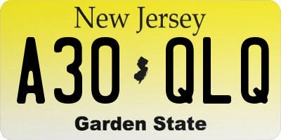 NJ license plate A30QLQ