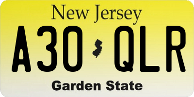 NJ license plate A30QLR