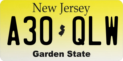 NJ license plate A30QLW
