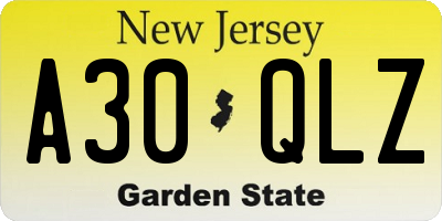 NJ license plate A30QLZ