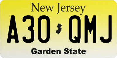 NJ license plate A30QMJ