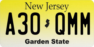 NJ license plate A30QMM