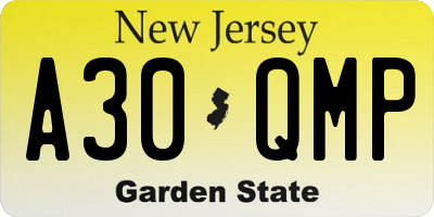 NJ license plate A30QMP