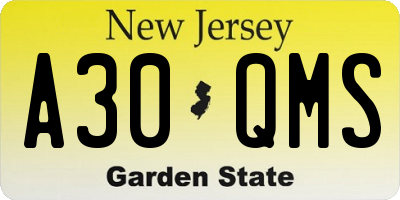 NJ license plate A30QMS