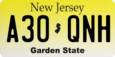 NJ license plate A30QNH