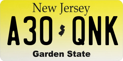NJ license plate A30QNK