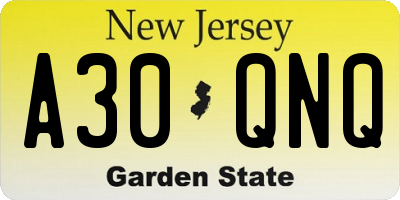 NJ license plate A30QNQ