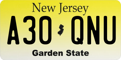 NJ license plate A30QNU