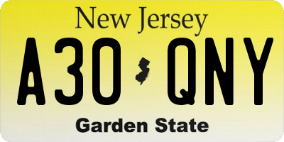 NJ license plate A30QNY