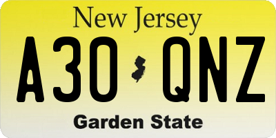 NJ license plate A30QNZ