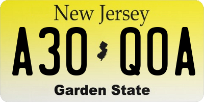 NJ license plate A30QOA