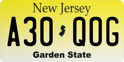 NJ license plate A30QOG