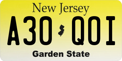 NJ license plate A30QOI