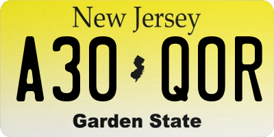 NJ license plate A30QOR
