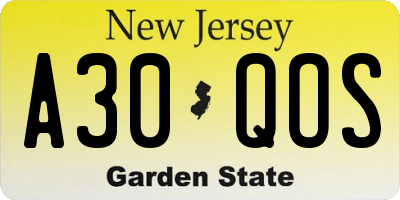 NJ license plate A30QOS