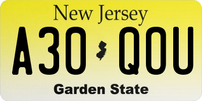 NJ license plate A30QOU
