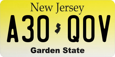 NJ license plate A30QOV