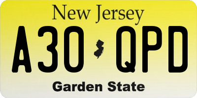 NJ license plate A30QPD