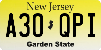 NJ license plate A30QPI