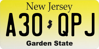 NJ license plate A30QPJ