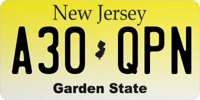 NJ license plate A30QPN