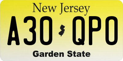 NJ license plate A30QPO