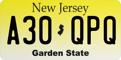 NJ license plate A30QPQ