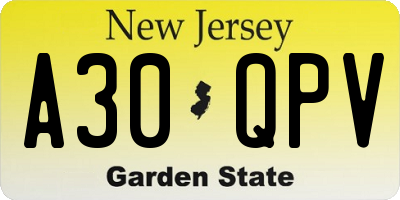 NJ license plate A30QPV