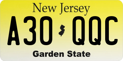 NJ license plate A30QQC