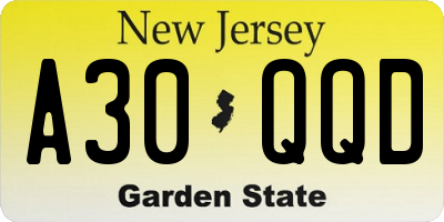 NJ license plate A30QQD
