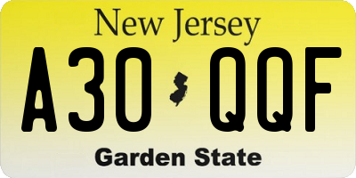 NJ license plate A30QQF