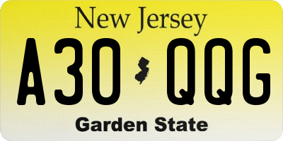 NJ license plate A30QQG